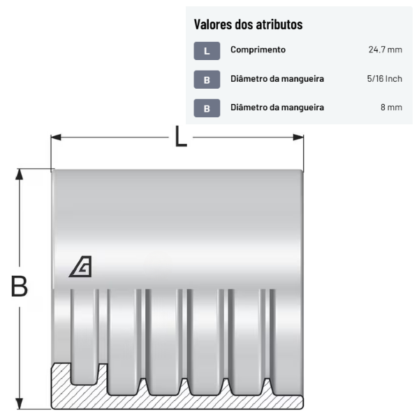 Casquilho Ø23x24.7 mm DN8 aço/ zincado Alfagomma