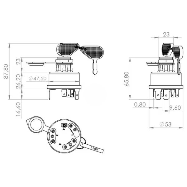 Interruptor de ignição com chave, 12/24 V, 4 posições16 A - terminais de lâmina