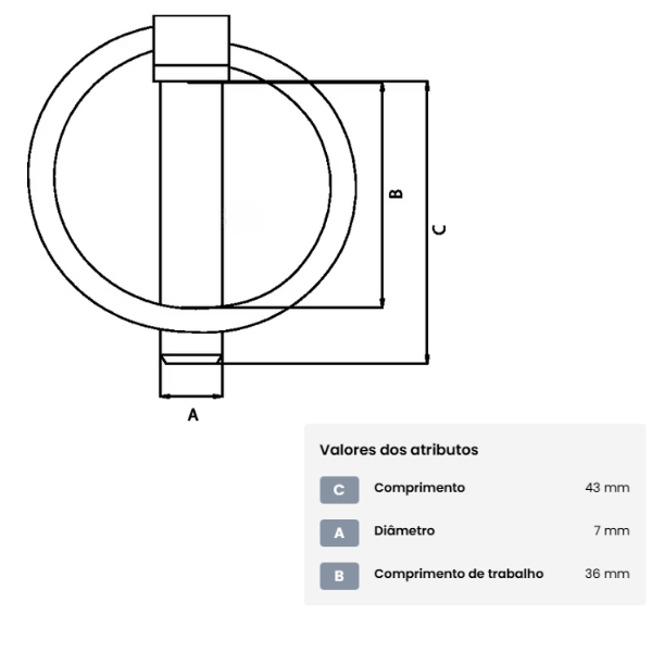 Pino de engate de segurança com anel 7 mm x 43 mm