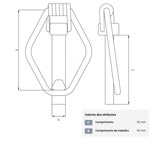 Pino de engate de segurança com anel, 15 mm x 55 mm
