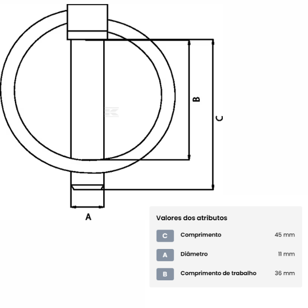 Pino de engate de segurança com anel, 11 mm x 45 mm