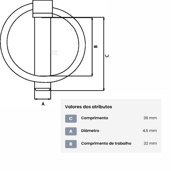 Pino de engate de segurança com anel, 4,5 mm x 36 mm