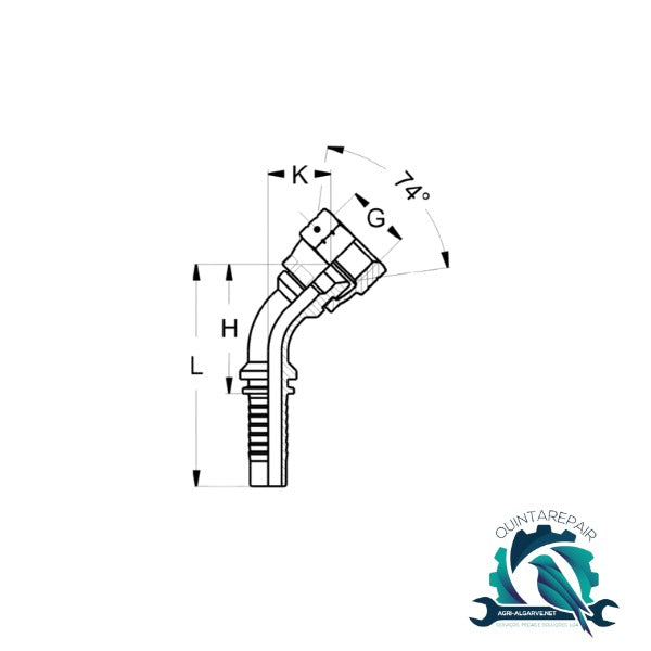 Terminal DKJ Curva 45° (JIC) 1 1/16-12 DN 25 para tubo hidraulico