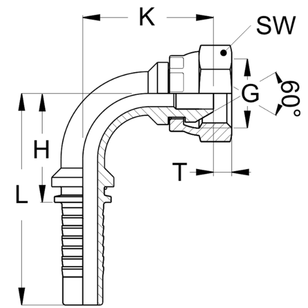 Terminal DKR 90° 3/8" DN 10 FITTING para tubo hidráulico